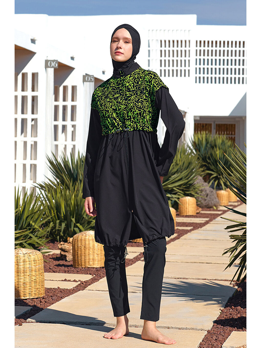 Spor Elastan Tam Kapalı Tesettür Mayo Selına 1217 Siyah
