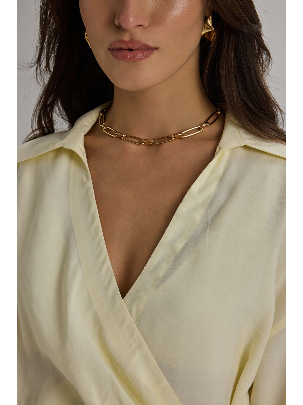 Asteria Bağlama Detay Sarı Dökümlü Gömlek-6