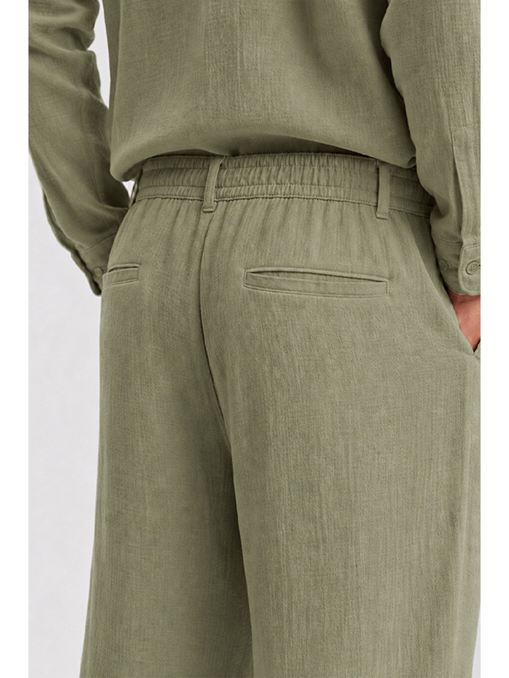 Erkek Haki Regular Fit Müslin Pantolon-5