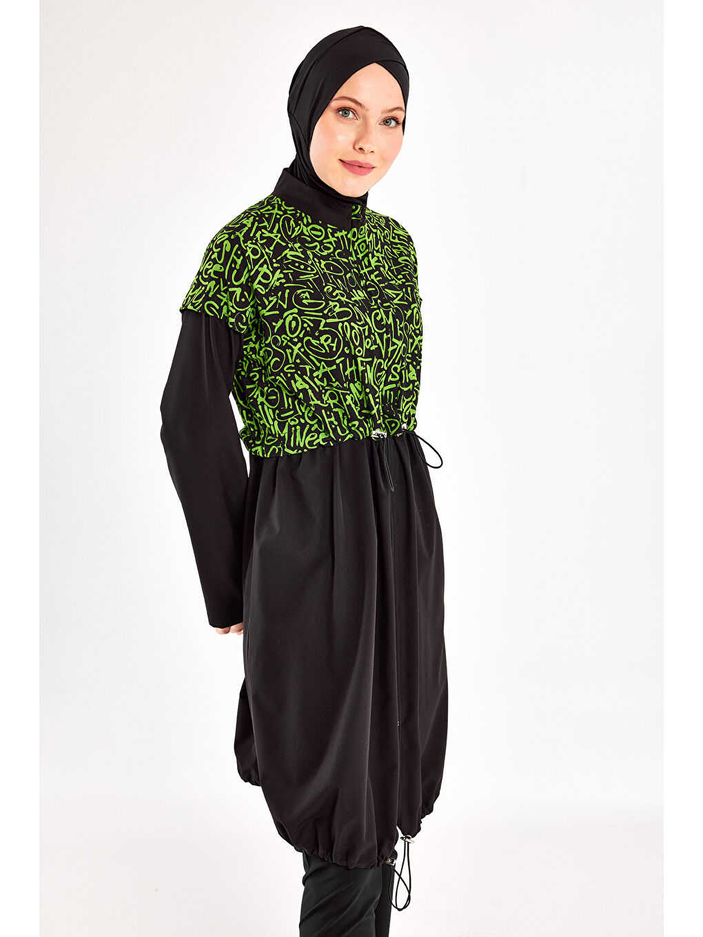 Spor Elastan Tam Kapalı Tesettür Mayo Selına 1217 Siyah-1