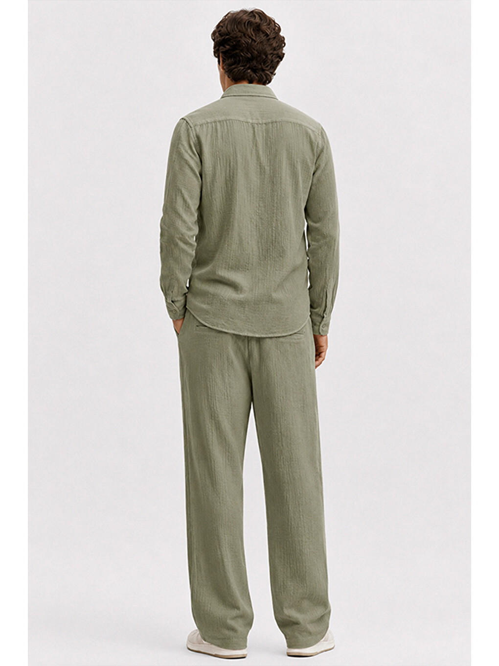 Erkek Haki Regular Fit Müslin Pantolon-6