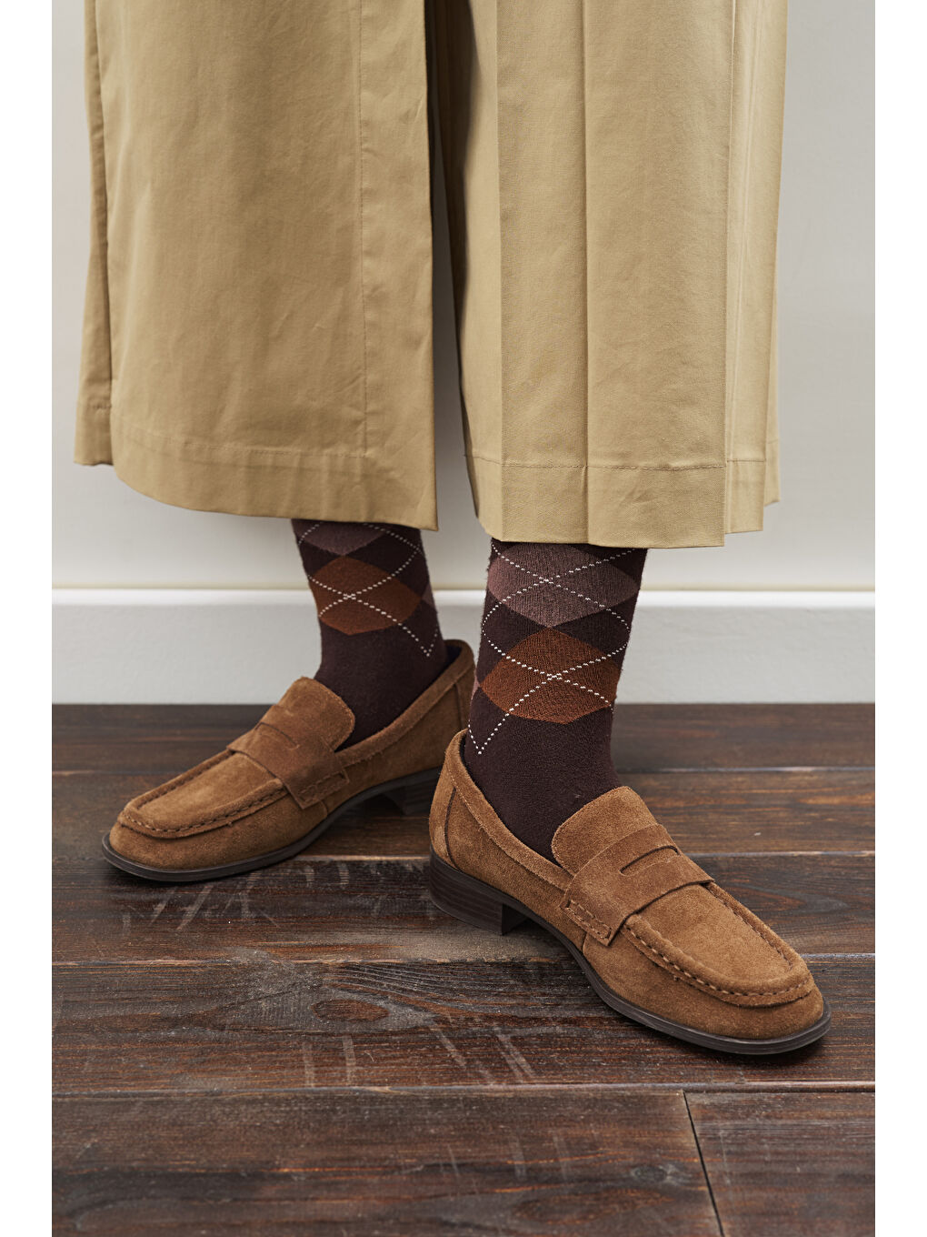 Baklava Desenli Çorap Kahverengi Ekose