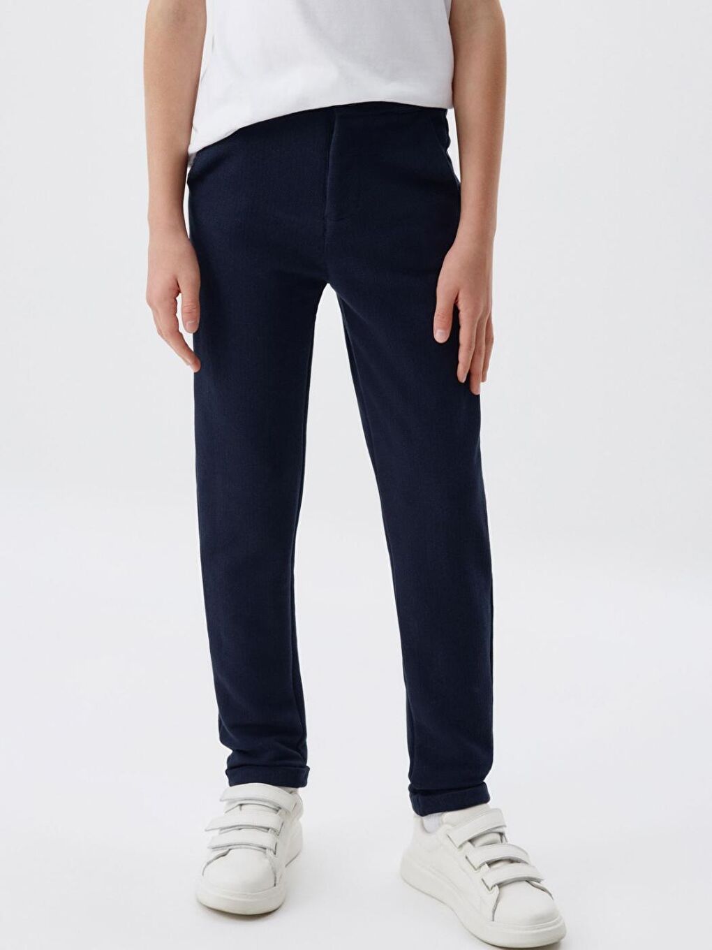 Lacivert Erkek Çocuk 100% Pamuk Düz Dokuma Okul Pantolon-1