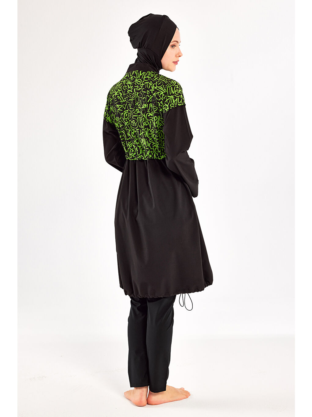 Spor Elastan Tam Kapalı Tesettür Mayo Selına 1217 Siyah-2