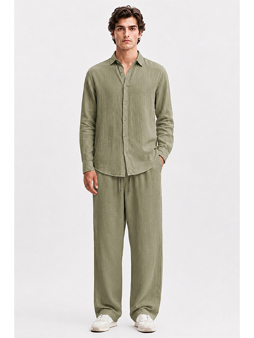 Erkek Haki Regular Fit Müslin Pantolon-7