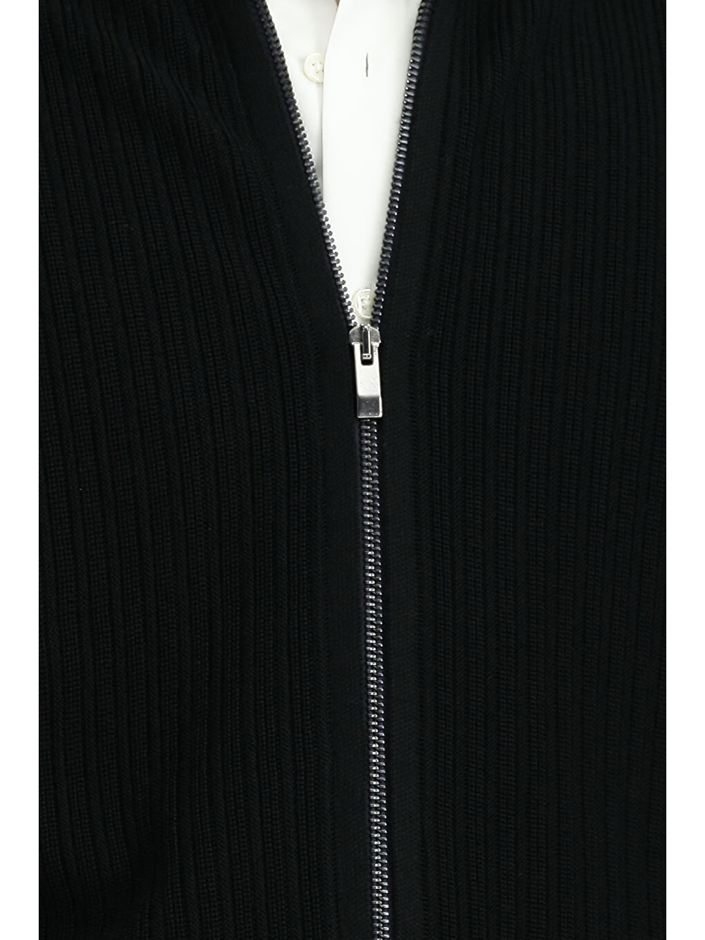 Siyah Desenli Fermuarlı Yünlü Triko Yelek-6