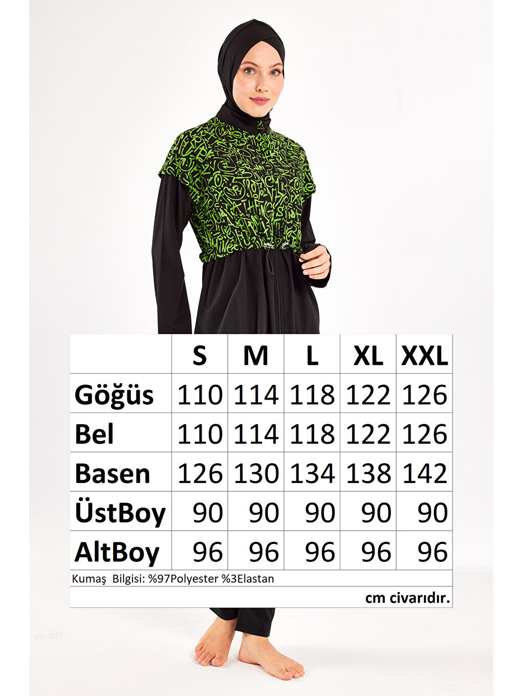 Spor Elastan Tam Kapalı Tesettür Mayo Selına 1217 Siyah-3