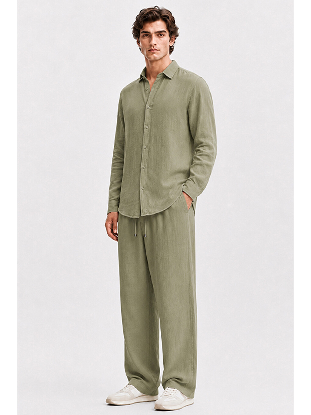 Erkek Haki Regular Fit Müslin Pantolon-8