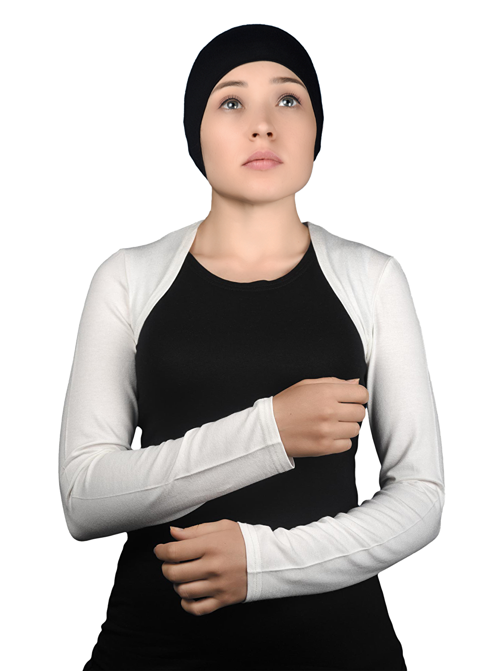 Ekru Uzun Kollu Tesettür Bolero-1