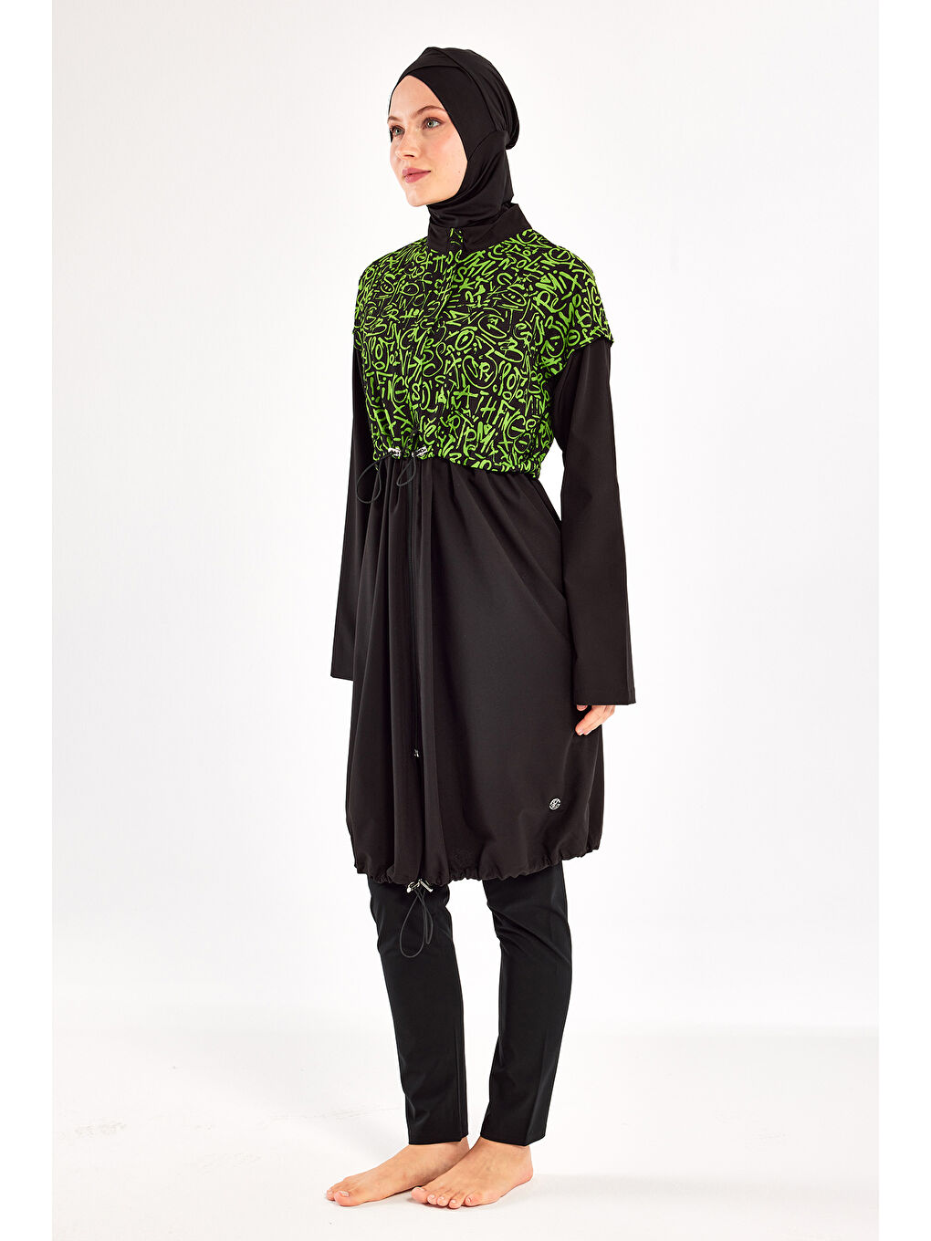 Spor Elastan Tam Kapalı Tesettür Mayo Selına 1217 Siyah-4