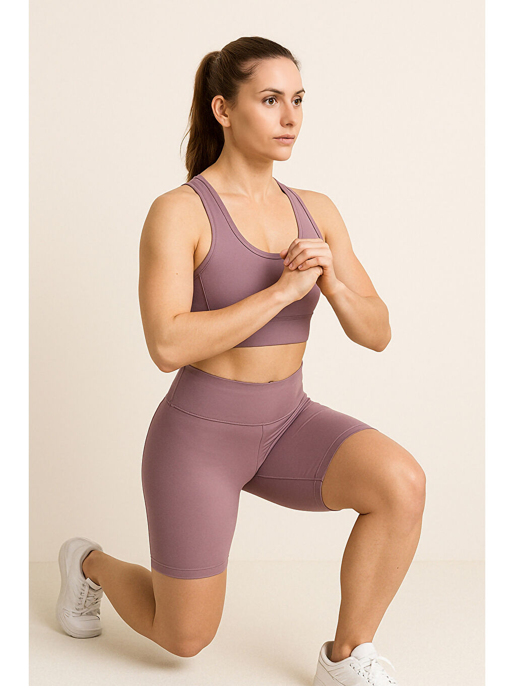 Mor Yüksek Bel Toparlayıcı Kadın Spor Kısa Tayt-2