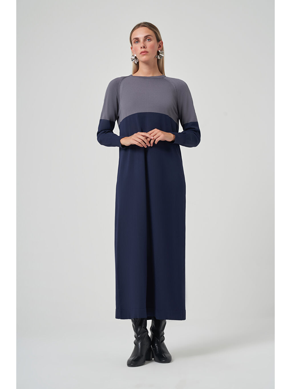 Renk Geçişli Triko Elbise 508 Lacivert-3