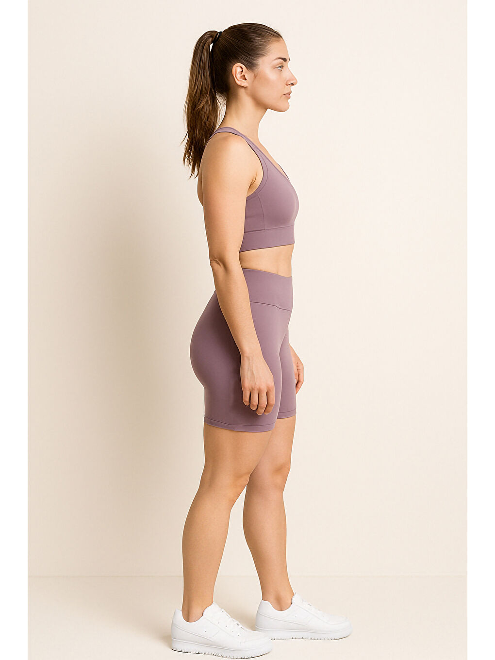 Mor Yüksek Bel Toparlayıcı Kadın Spor Kısa Tayt-3