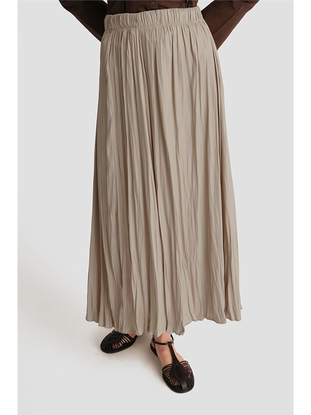 Bej Kırışık Saten Etek 25Yh5601 Taş-2