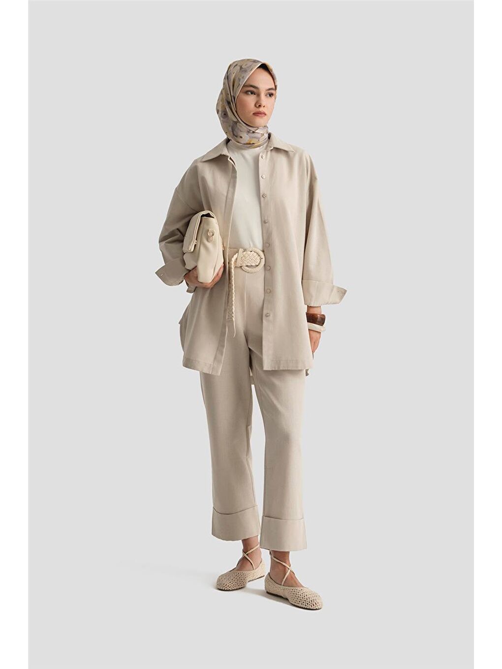 Bej Keten Basic Takım 25Y6036 Taş-1
