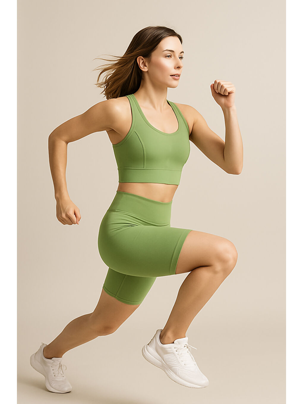 Yeşil Yüksek Bel Toparlayıcı Kadın Spor Kısa Tayt-2