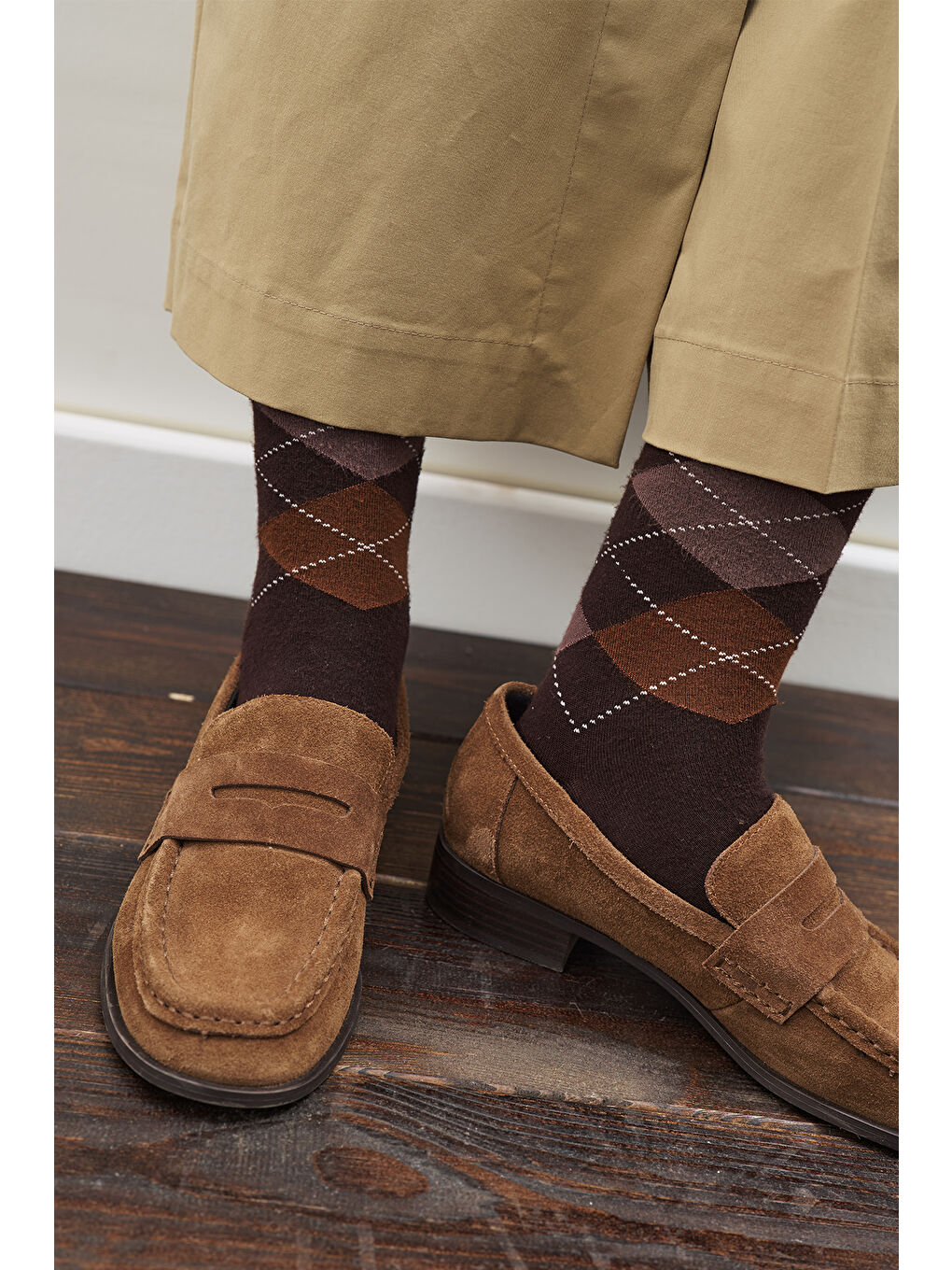 Baklava Desenli Çorap Kahverengi Ekose-2