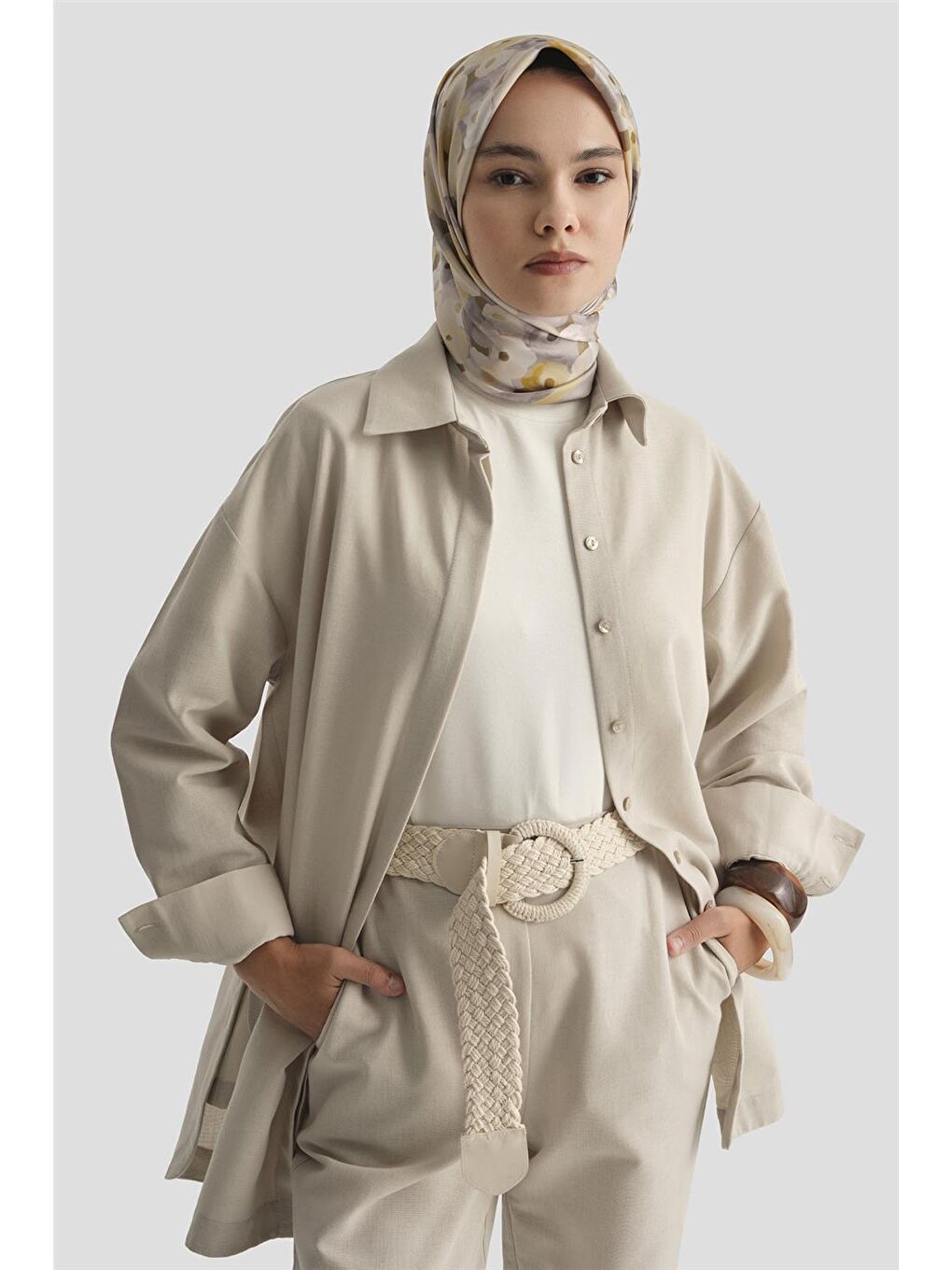 Bej Keten Basic Takım 25Y6036 Taş-2