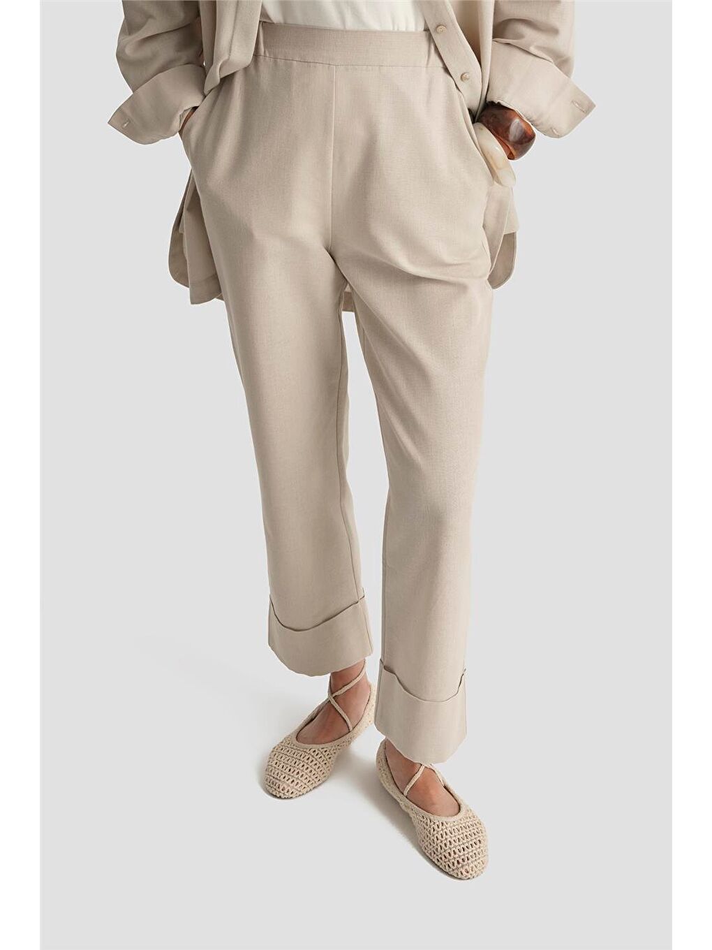 Bej Keten Basic Takım 25Y6036 Taş-3