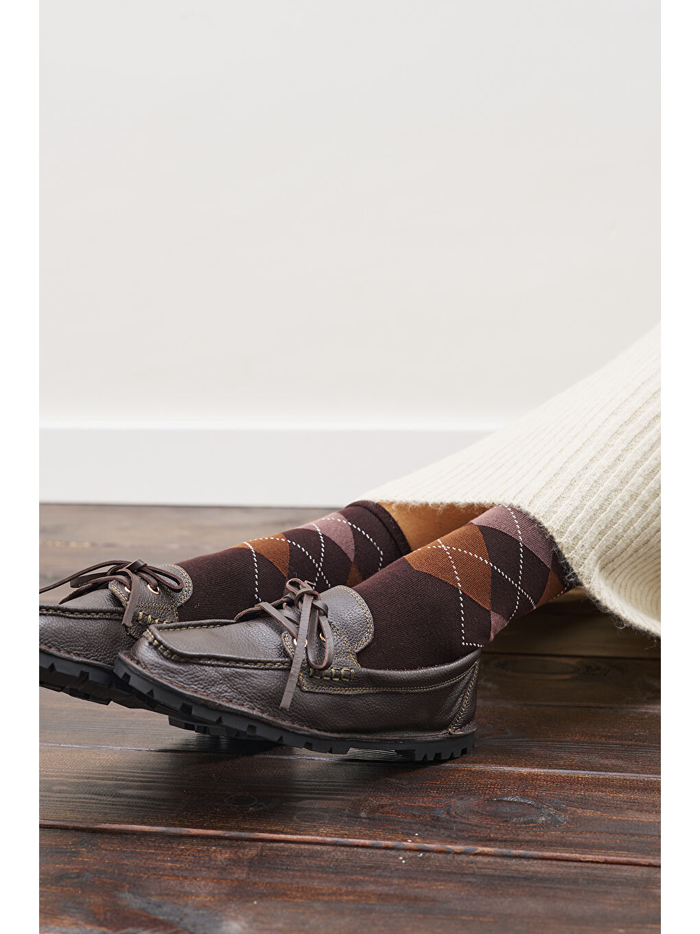 Baklava Desenli Çorap Kahverengi Ekose-4