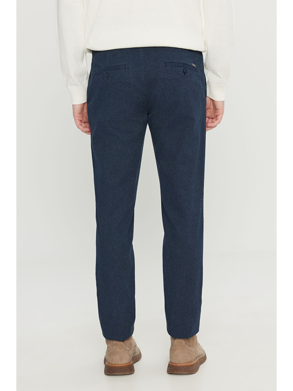 Erkek Lacivert Pamuklu Slim Fit Dar Kesim Yan Cepli Armürlü Esnek Casual Pantolon-4