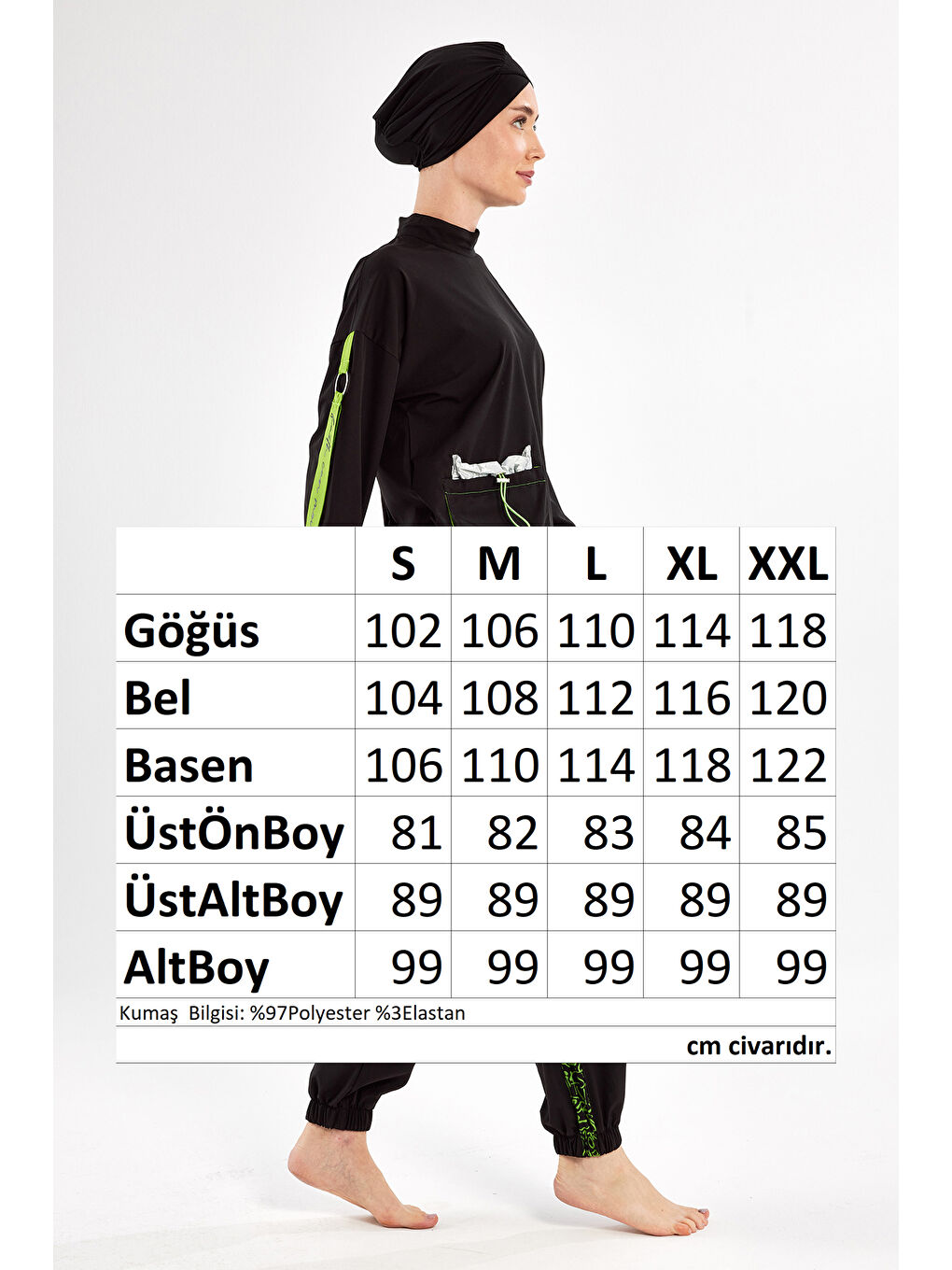 Spor Elastan Tam Kapalı Tesettür Mayo Beth 1203 Siyah-4