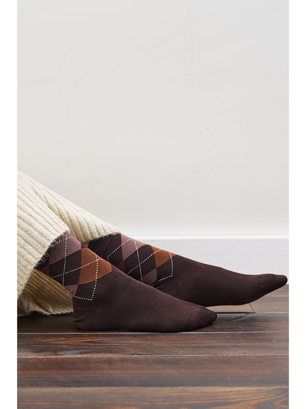 Baklava Desenli Çorap Kahverengi Ekose-5