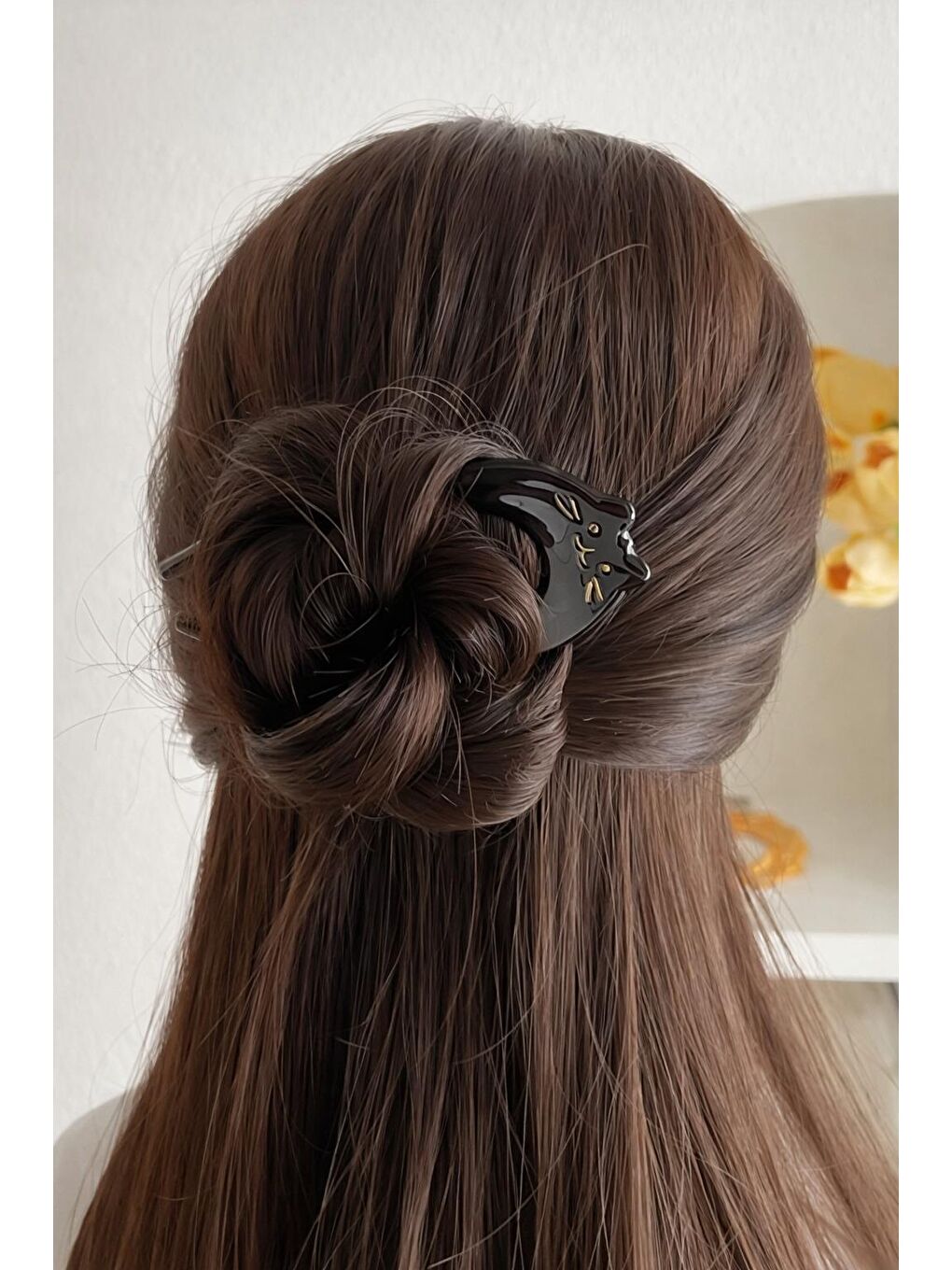 Siyah Kedicik Asetat U Topuz Tokası-1