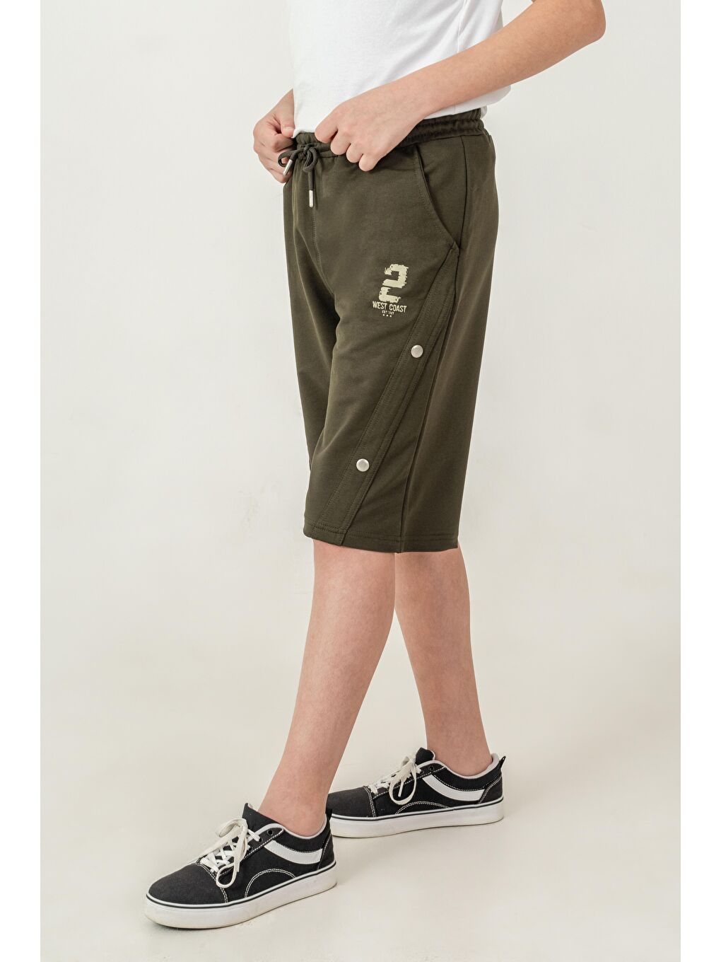 Haki West Coast Baskılı Yanlar Çıtçıtlı Erkek Çocuk Şort-4