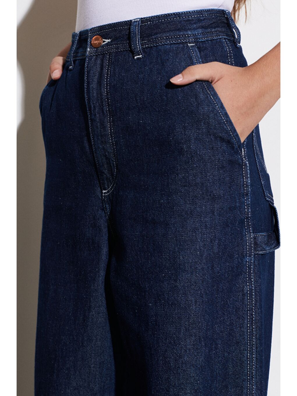 Lacivert Carpenter Fit %100 Pamuk Çok Yüksek Bel Geniş Paça Jean Jean Pantolon-3