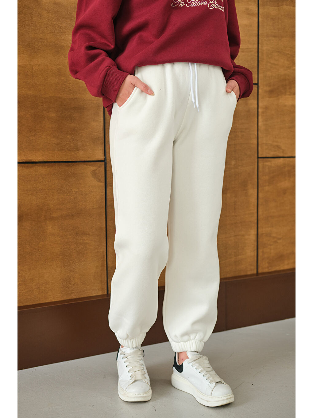 Kadın Beli Lastikli Eşofman Beyaz-1