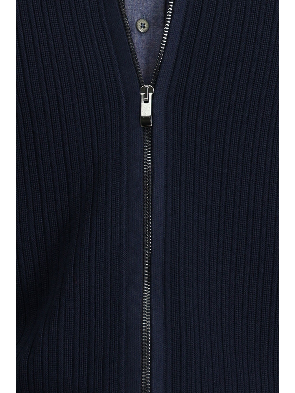 Lacivert Desenli Fermuarlı Yünlü Triko Yelek-5