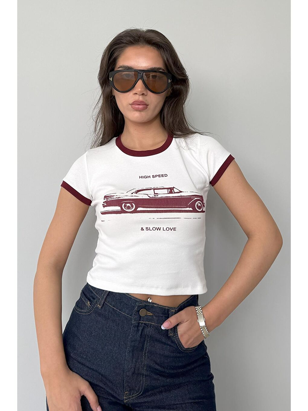 Beyaz Baskılı Fitilli Kadın Tişört Mg2449-4