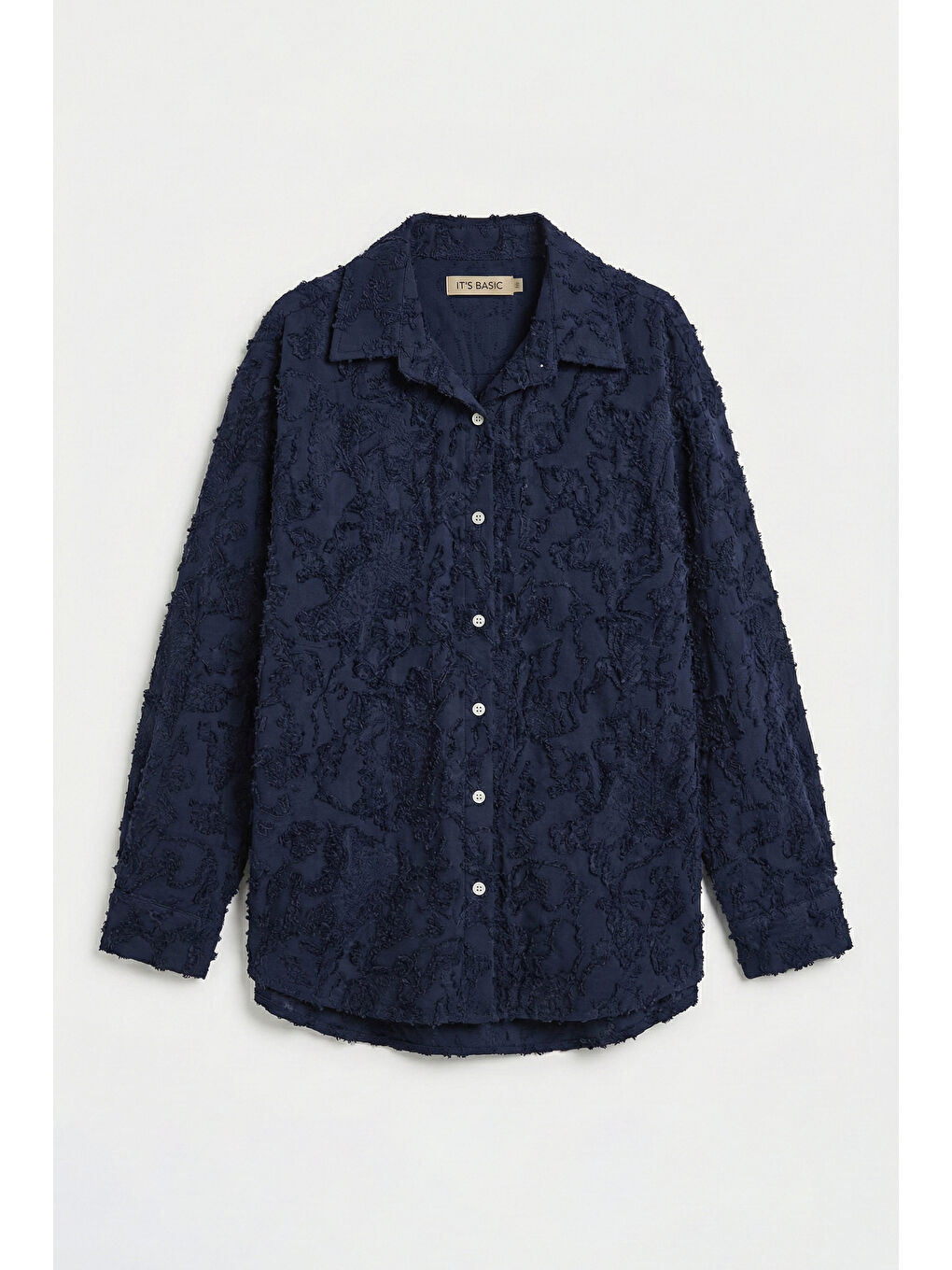 Kadın Lacivert s6-56 Özel Kumaş Bol Kesim Elastan Gömlek-3