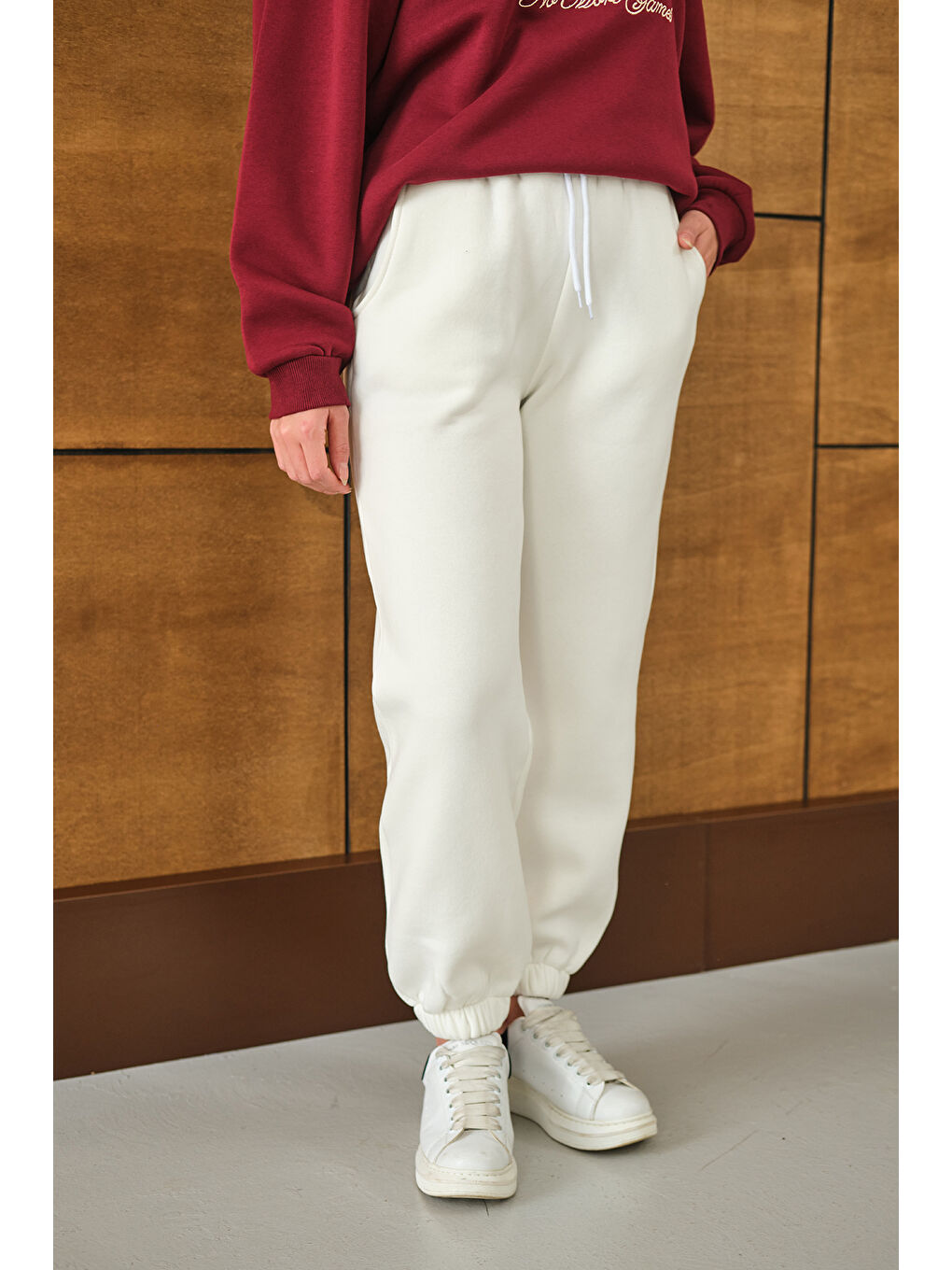 Kadın Beli Lastikli Eşofman Beyaz-2