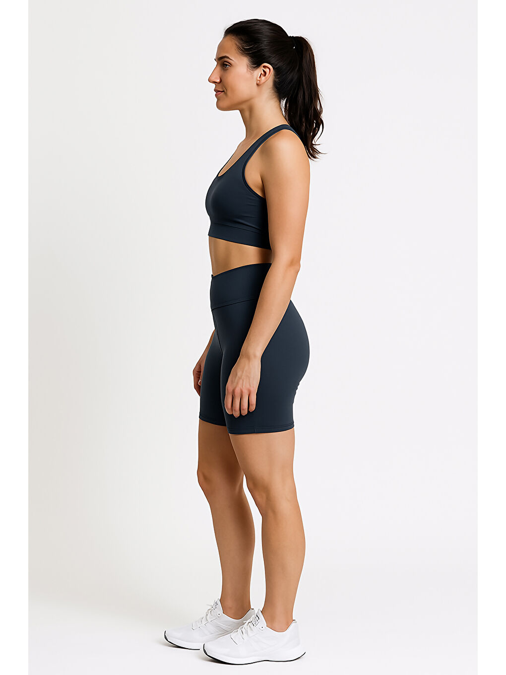 İndigo Yüksek Bel Toparlayıcı Kadın Spor Kısa Tayt-2
