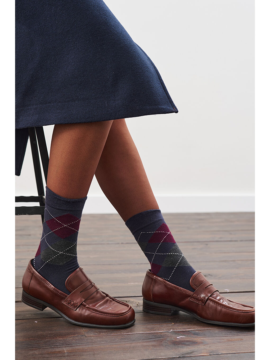 Baklava Desenli Çorap Lacivert Ekose-1