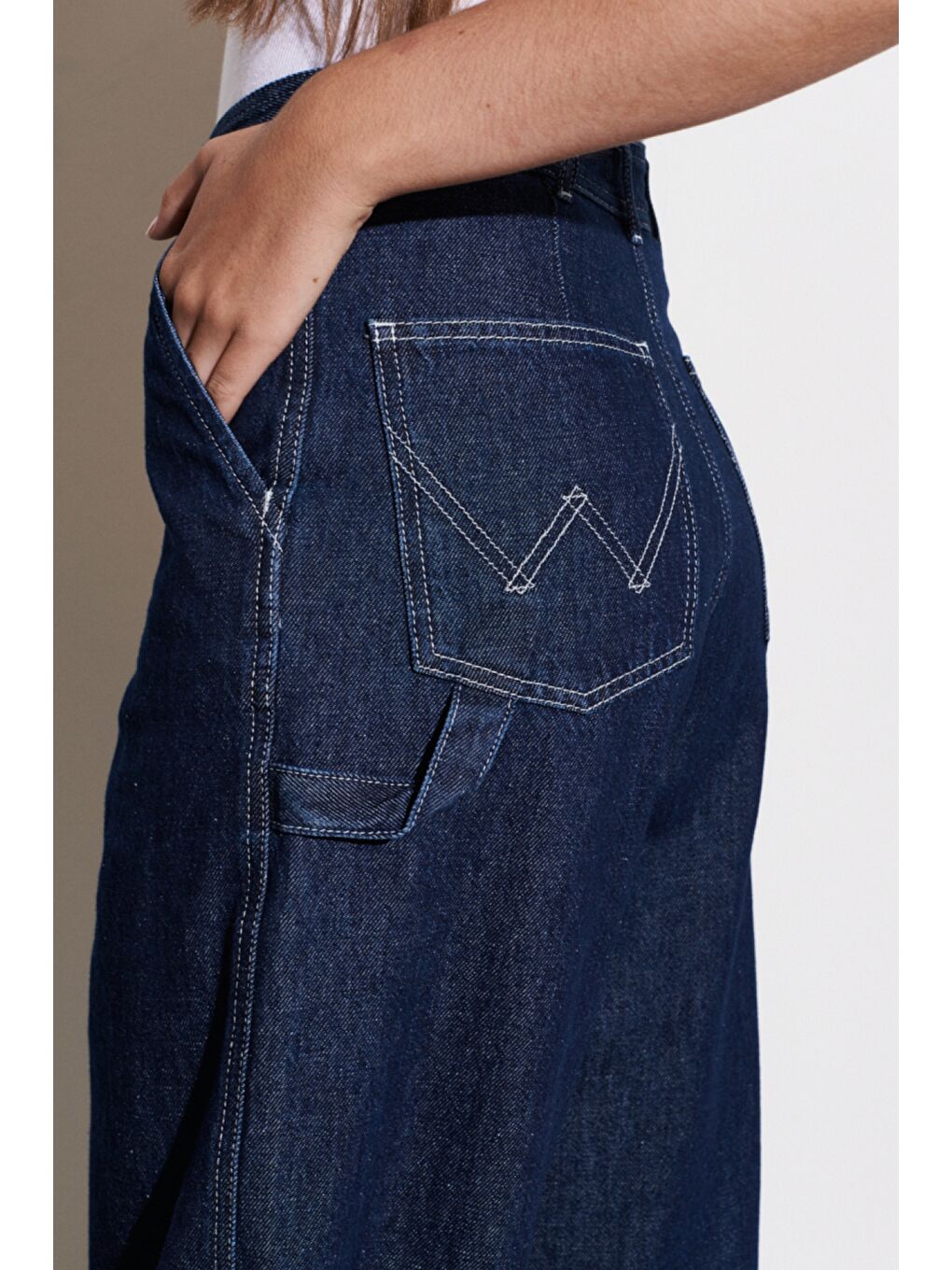 Lacivert Carpenter Fit %100 Pamuk Çok Yüksek Bel Geniş Paça Jean Jean Pantolon-4