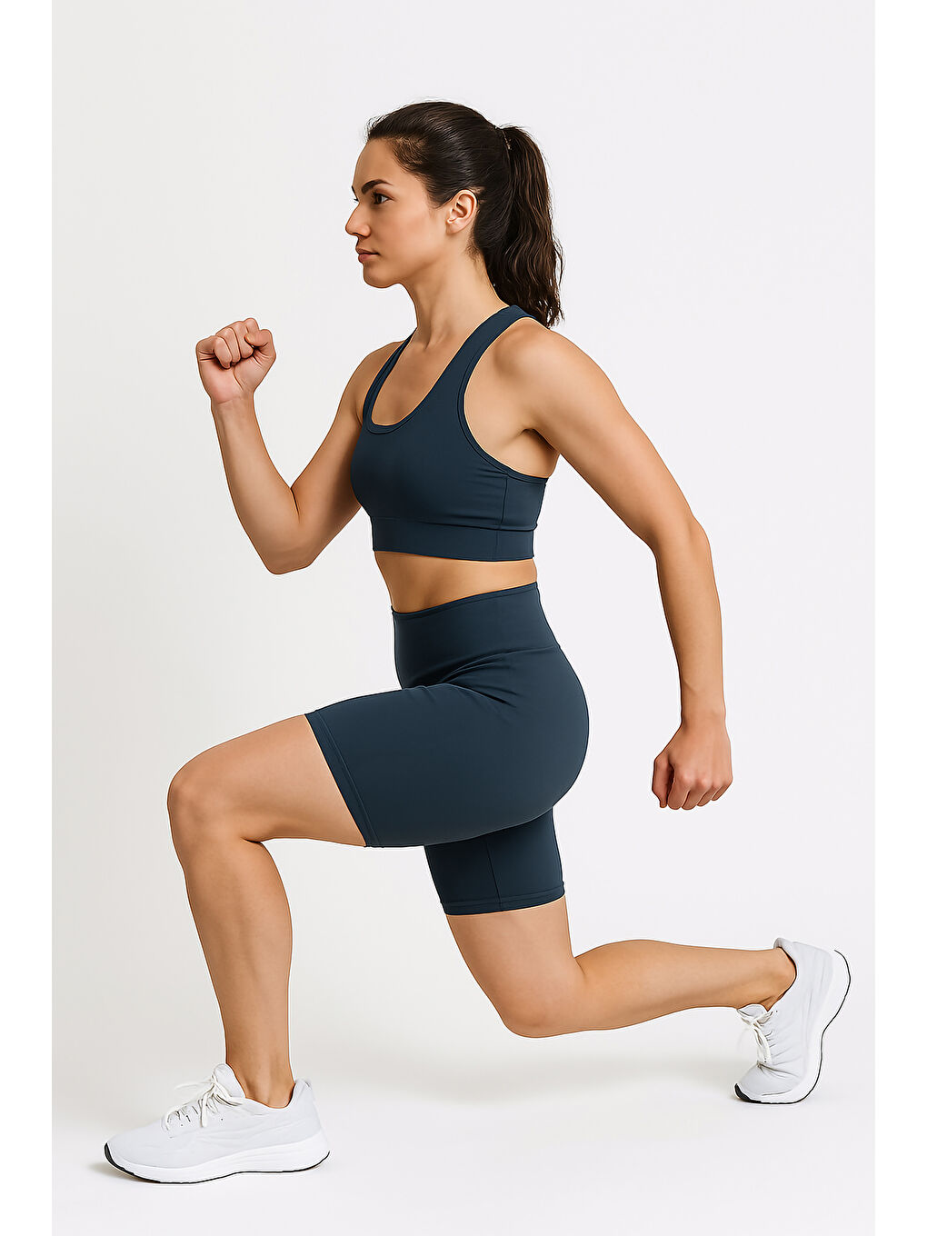 İndigo Yüksek Bel Toparlayıcı Kadın Spor Kısa Tayt-3