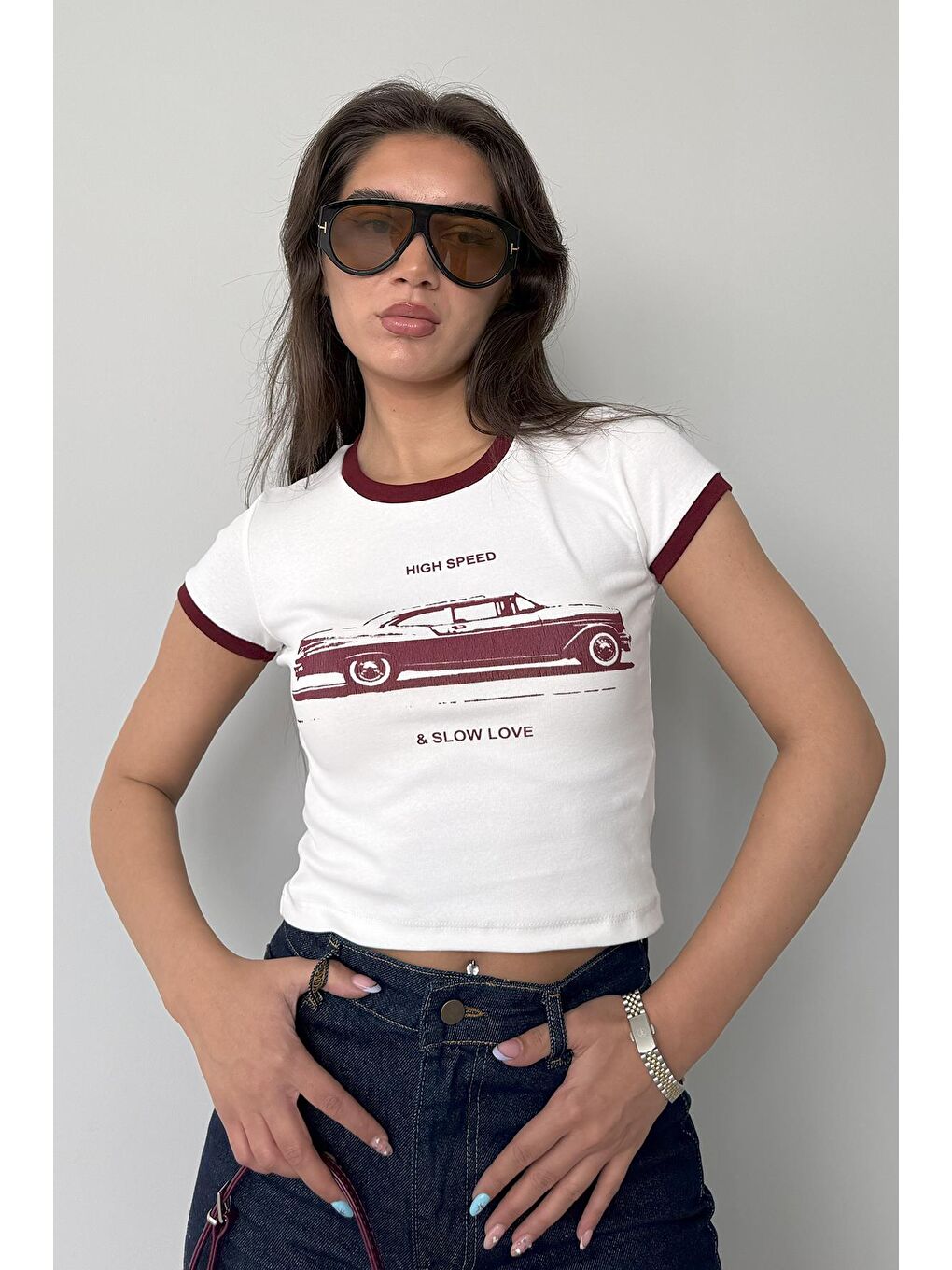 Beyaz Baskılı Fitilli Kadın Tişört Mg2449-6