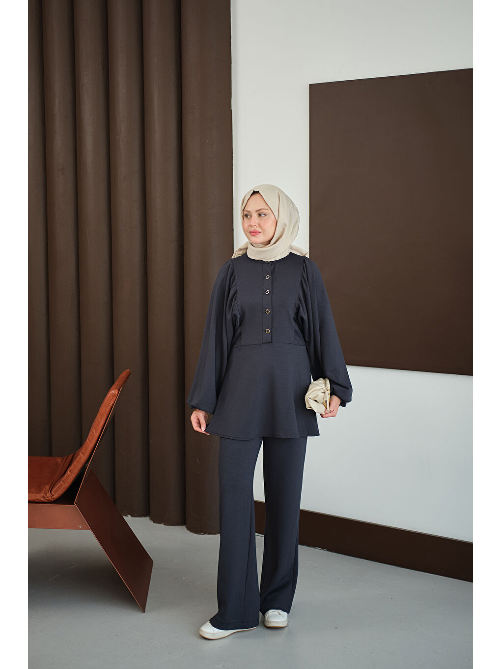 Kadın Çıtçıt Büzgü Detay İkili Takım Antrasit-2