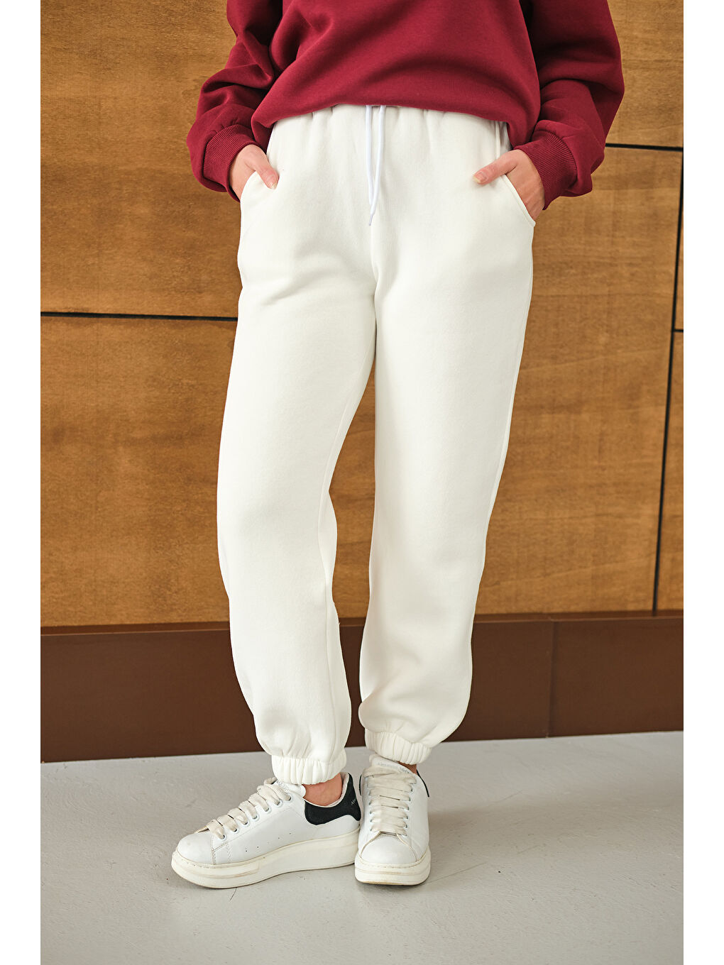 Kadın Beli Lastikli Eşofman Beyaz-4