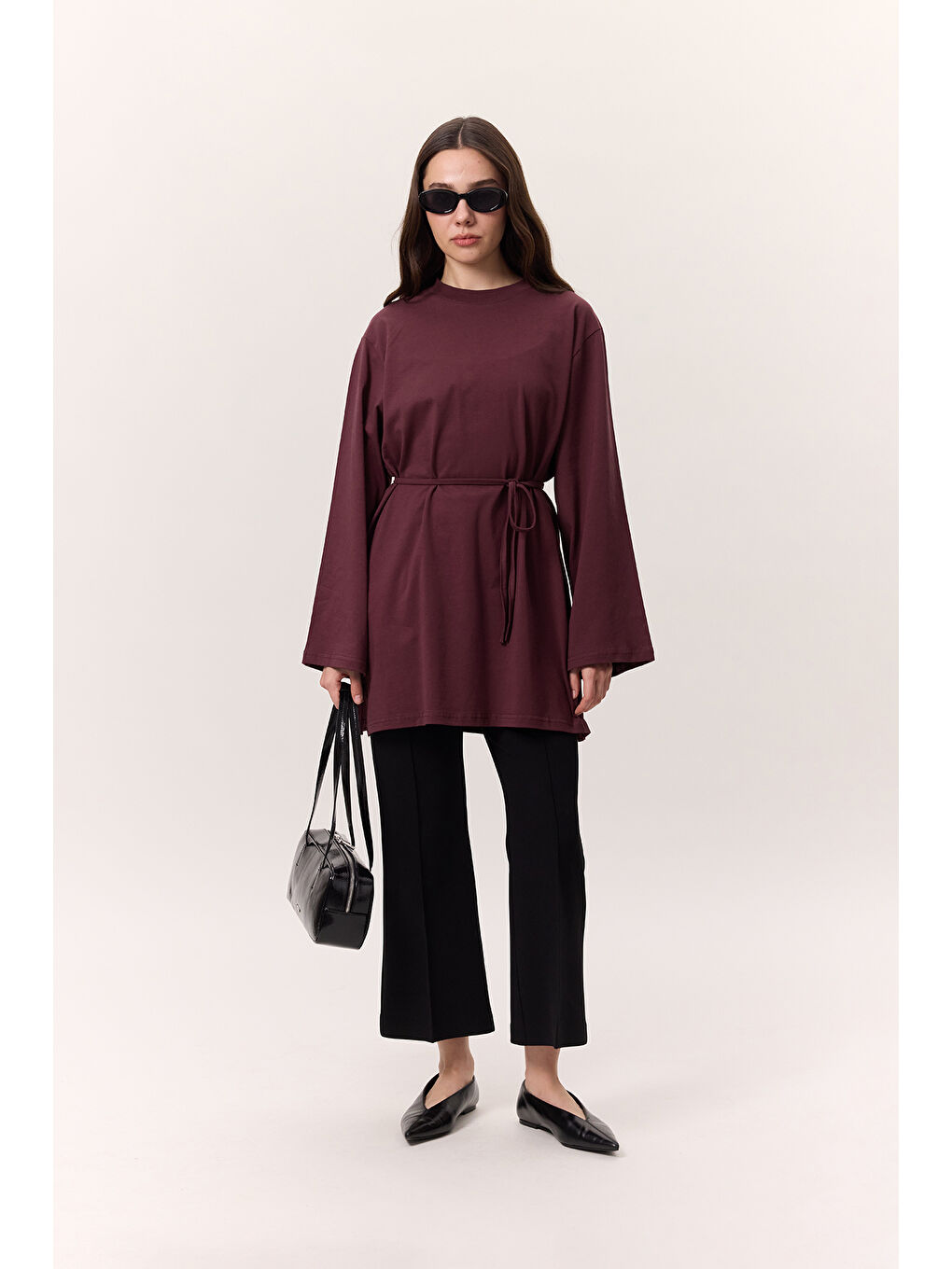 Bağlama Detaylı Oversıze Tshırt Bordo-1