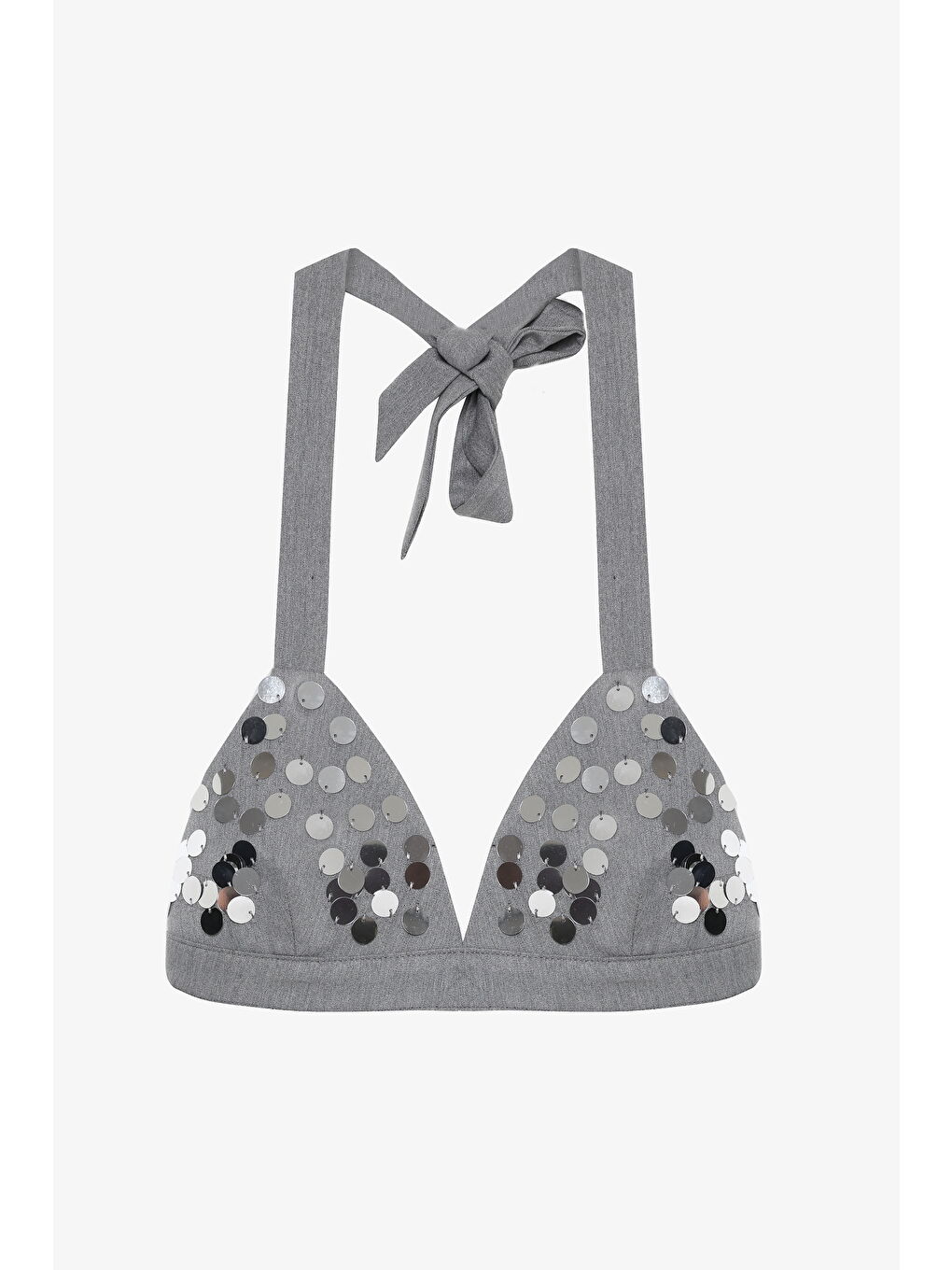 Payet İşlemeli Büstiyer Crop Gri