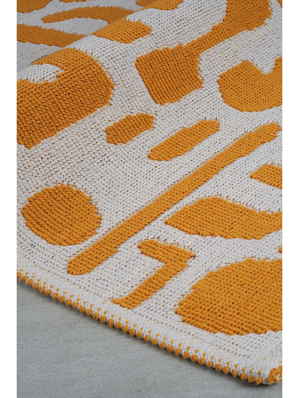 Sarı Mystic Doğal Pamuklu 2'li Banyo Paspas Seti 60x100+50x60 Cm - Ekru/Hardal-1