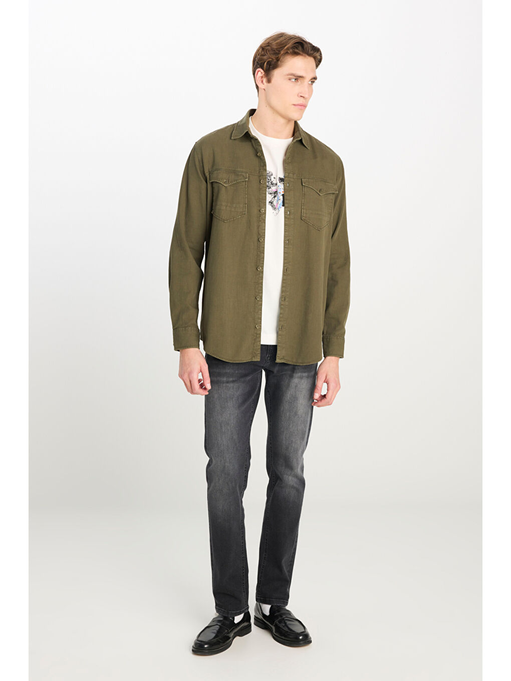 Haki Regular Fit Normal Kesim %100 Pamuk Gömlek Ceket-2