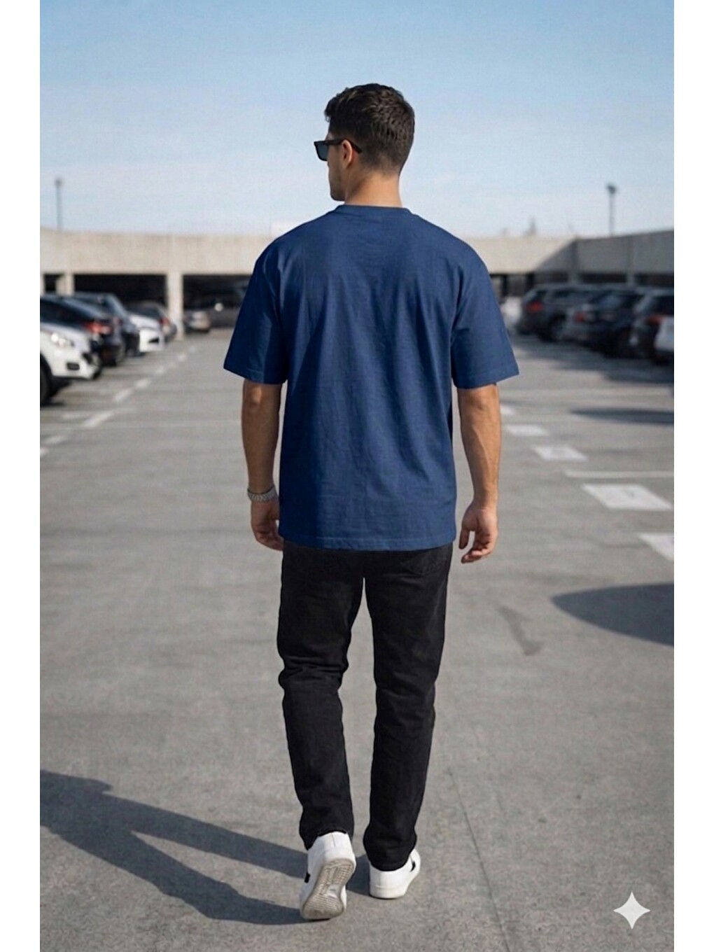 Lacivert Erkek Oversize Tişört – Minimal “Don’t Look Back” Detaylı Basic-2