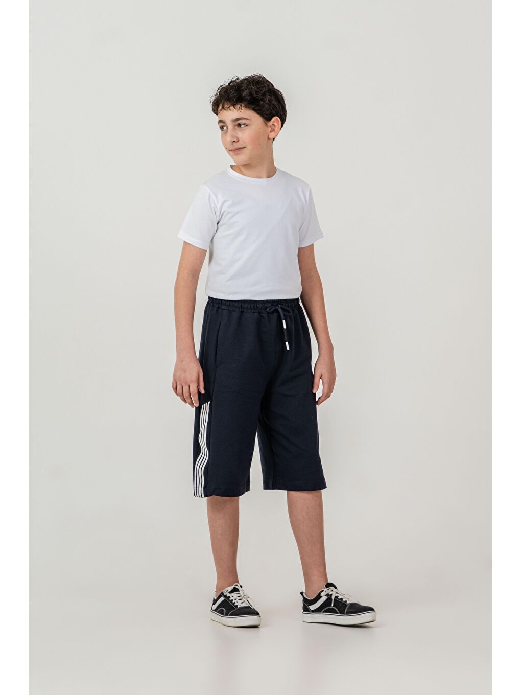 Lacivert Boston Nyc Baskılı Yanları Şeritli Erkek Çocuk Şort-2