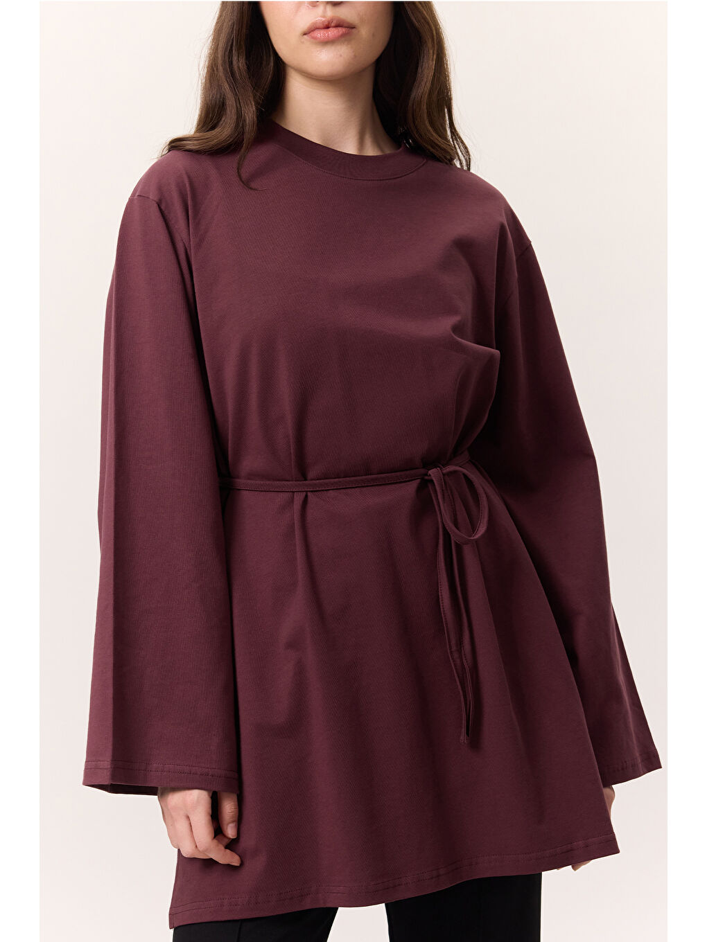 Bağlama Detaylı Oversıze Tshırt Bordo-2