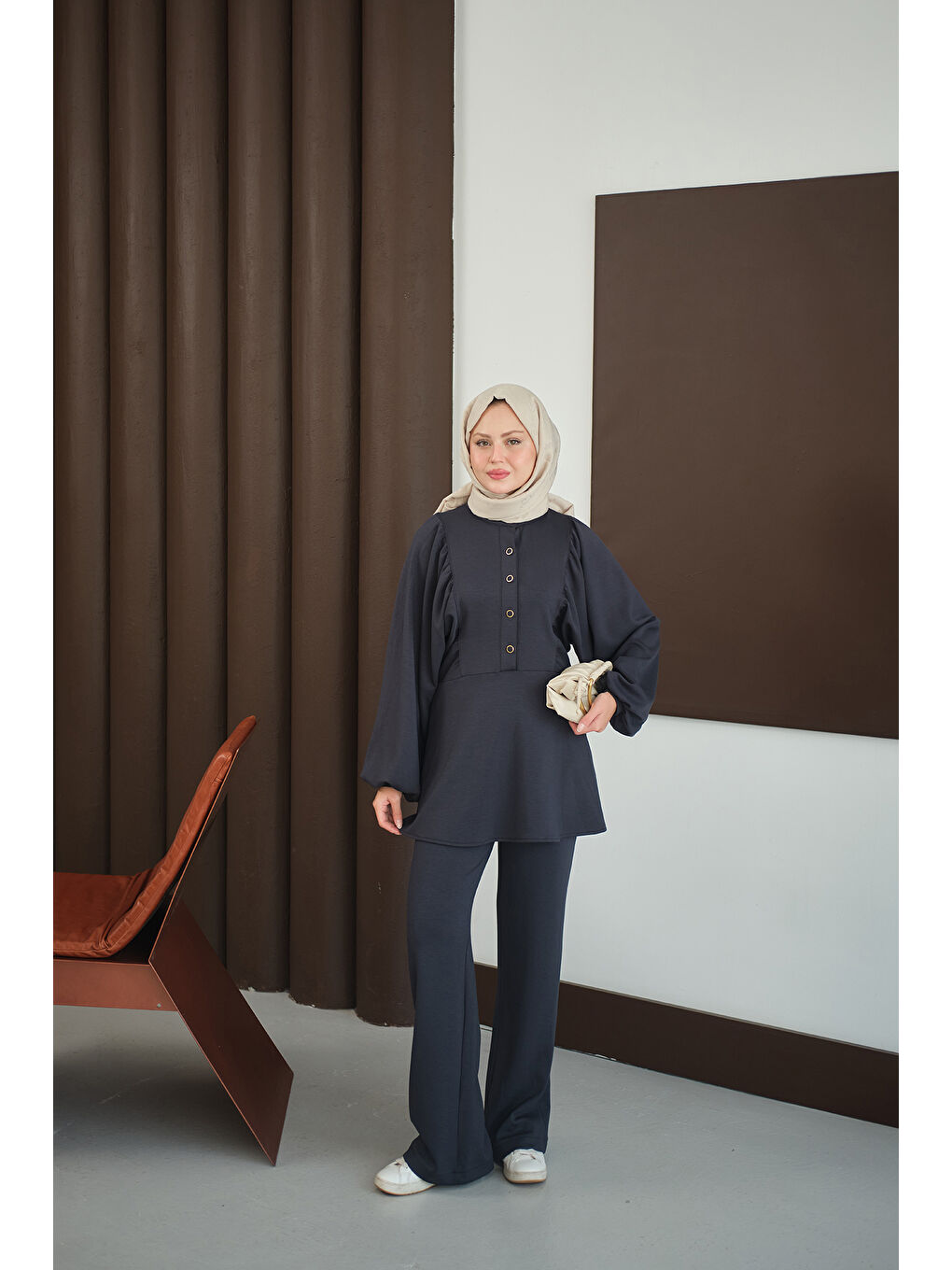 Kadın Çıtçıt Büzgü Detay İkili Takım Antrasit-4